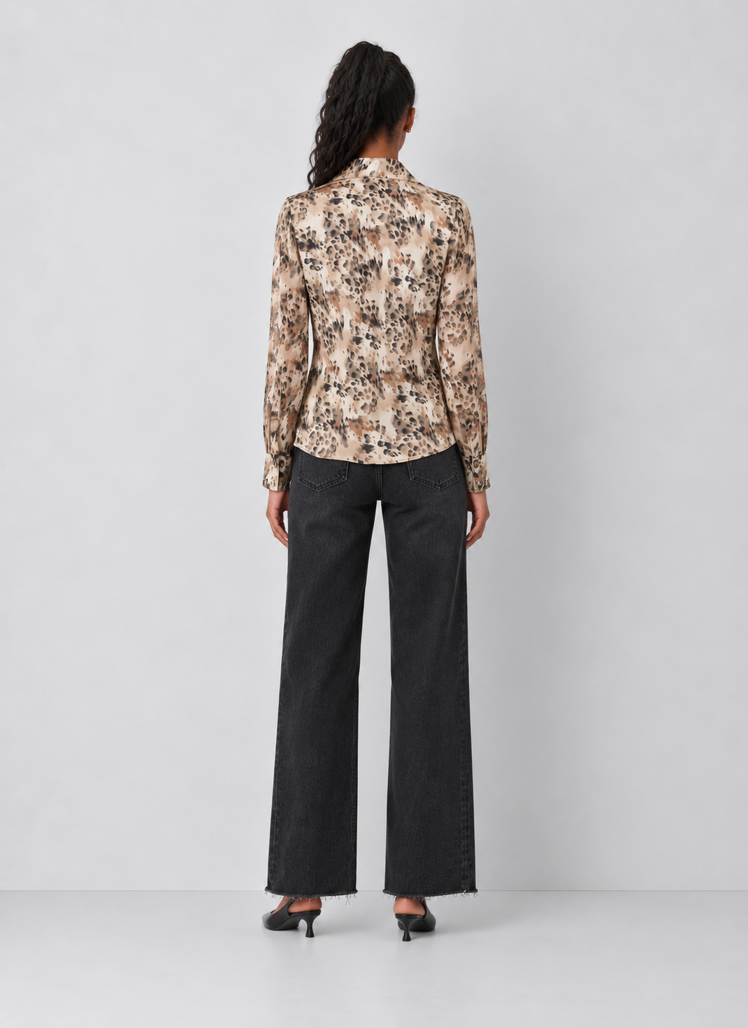 Leopard Printed Cowl Neck Collared Blouse