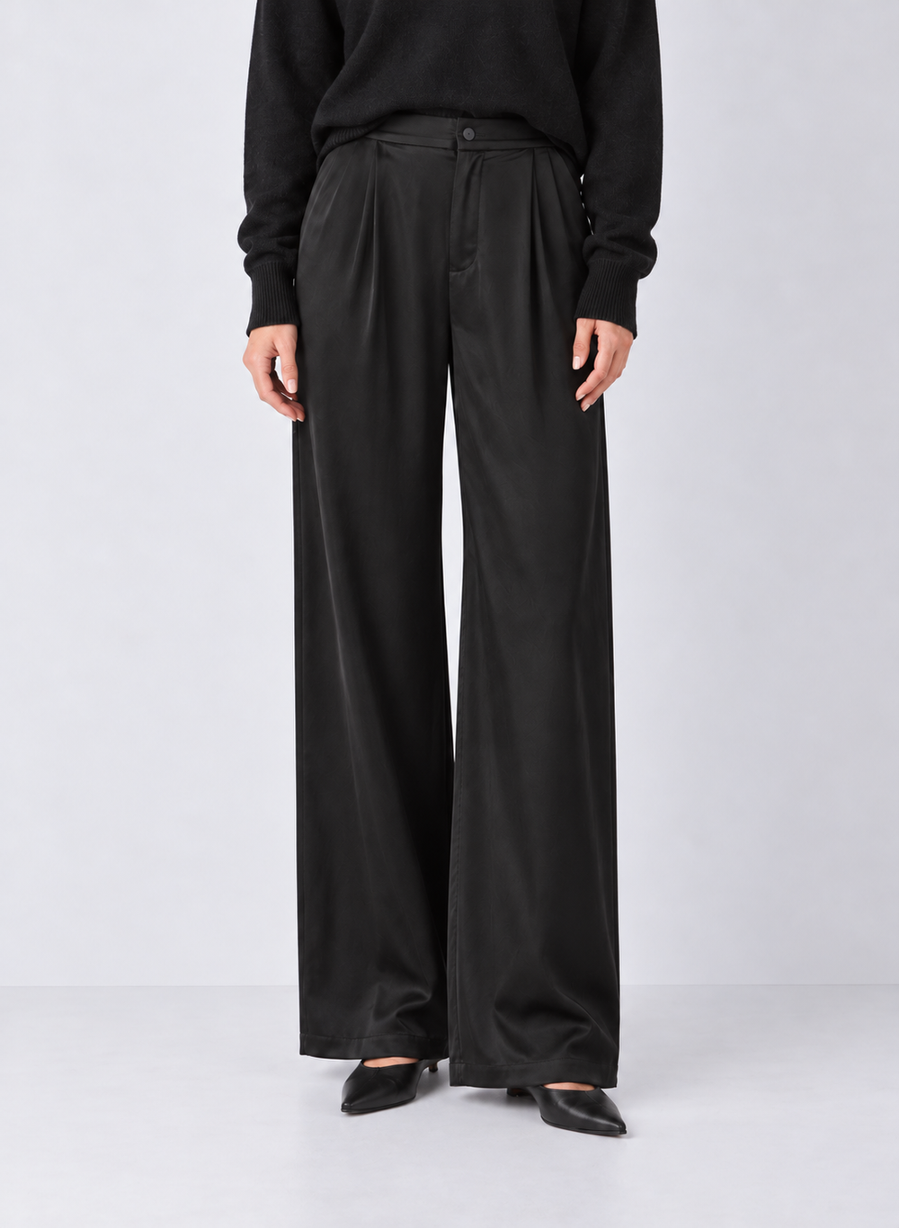 Elan Satin High-Waisted Wide-Leg Trousers