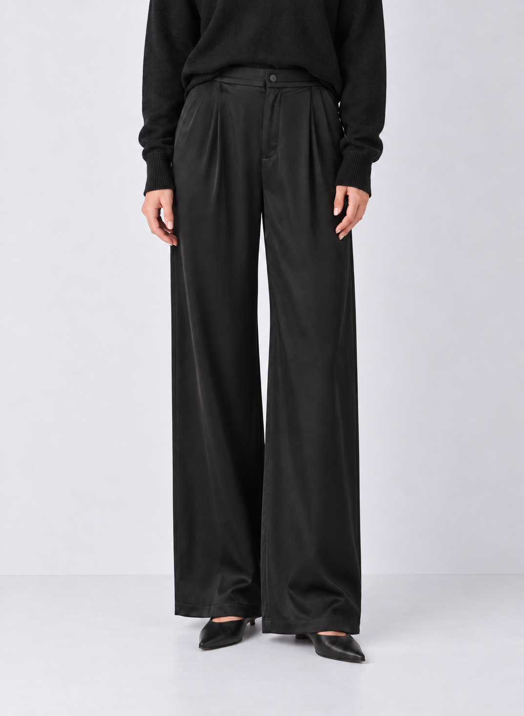 Elan Satin High-Waisted Wide-Leg Trousers