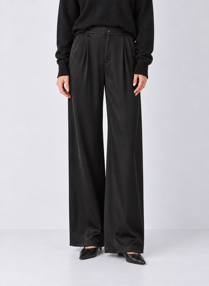 Elan Satin High-Waisted Wide-Leg Trousers