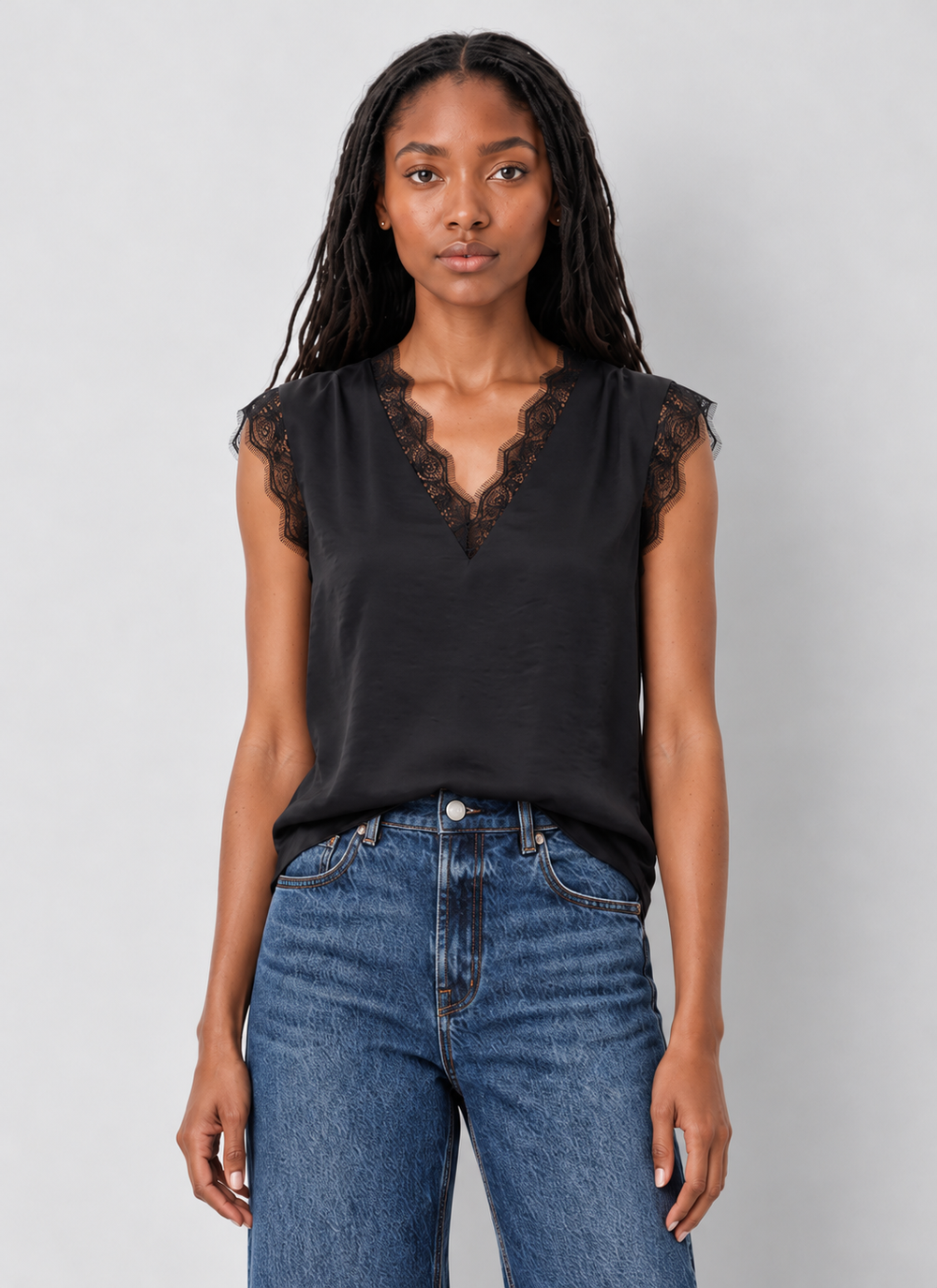 Lace Trim Sleeveless Blouse