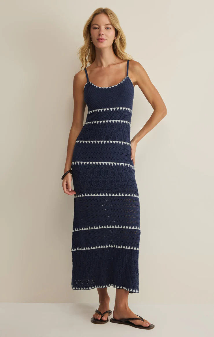 Catamaran Striped Maxi Dress Twilight Blue