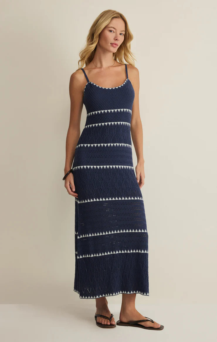 Catamaran Striped Maxi Dress Twilight Blue