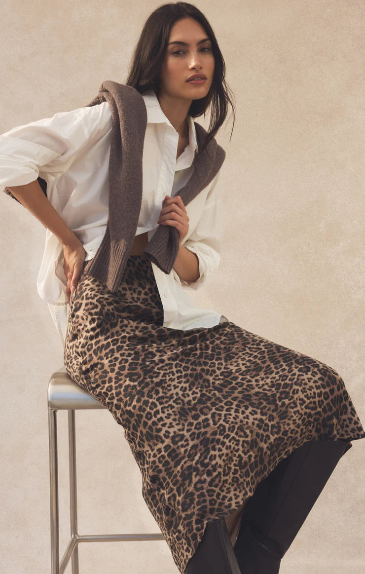 Izabel Leopard Satin Skirt