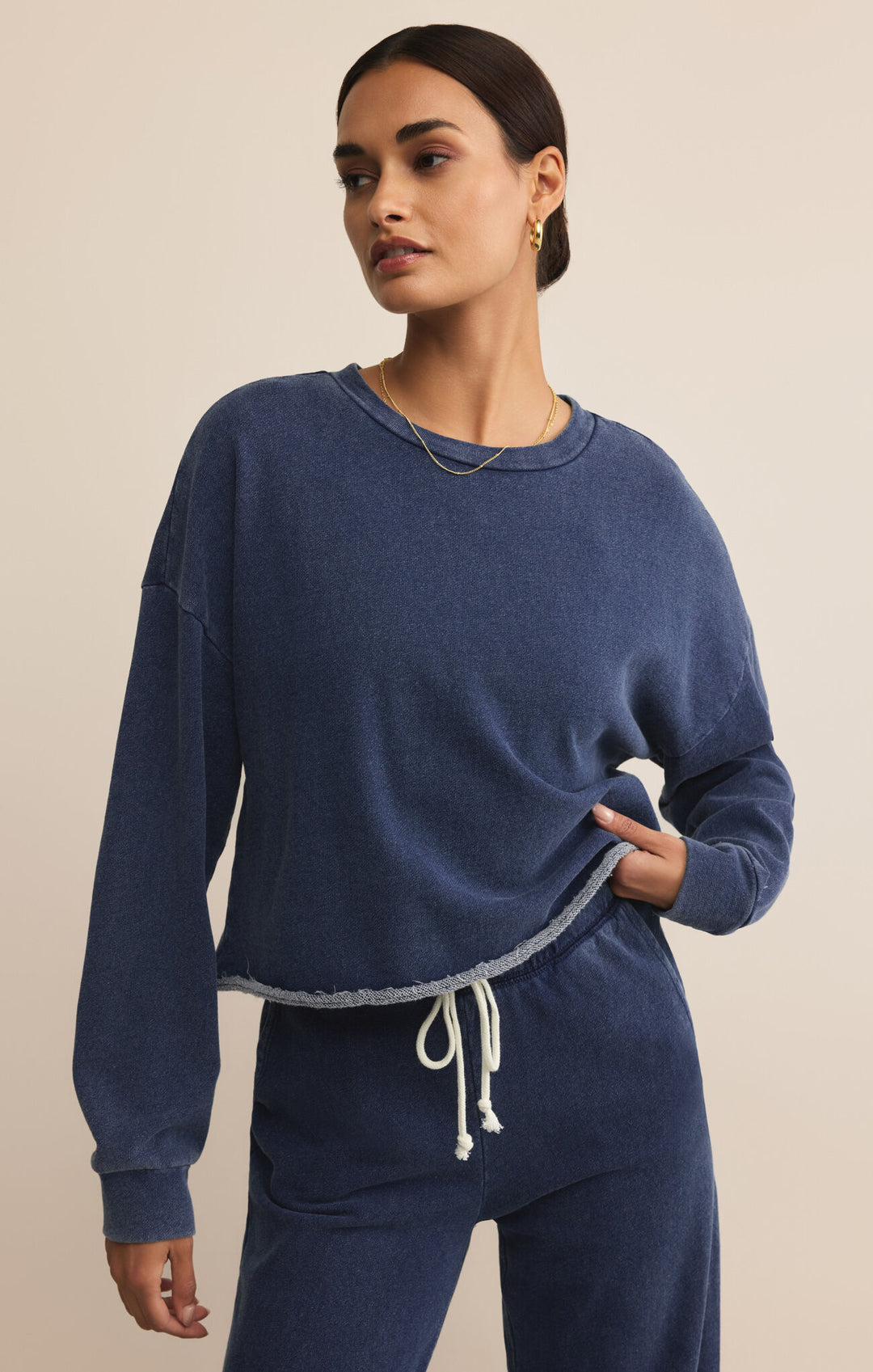 Z Supply Circuit Knit Denim Sweatshirt Indigo