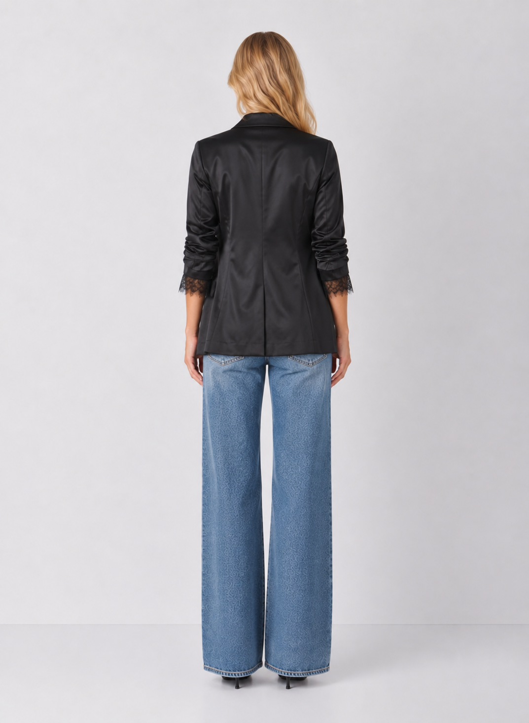 Lace Trim Satin Blazer