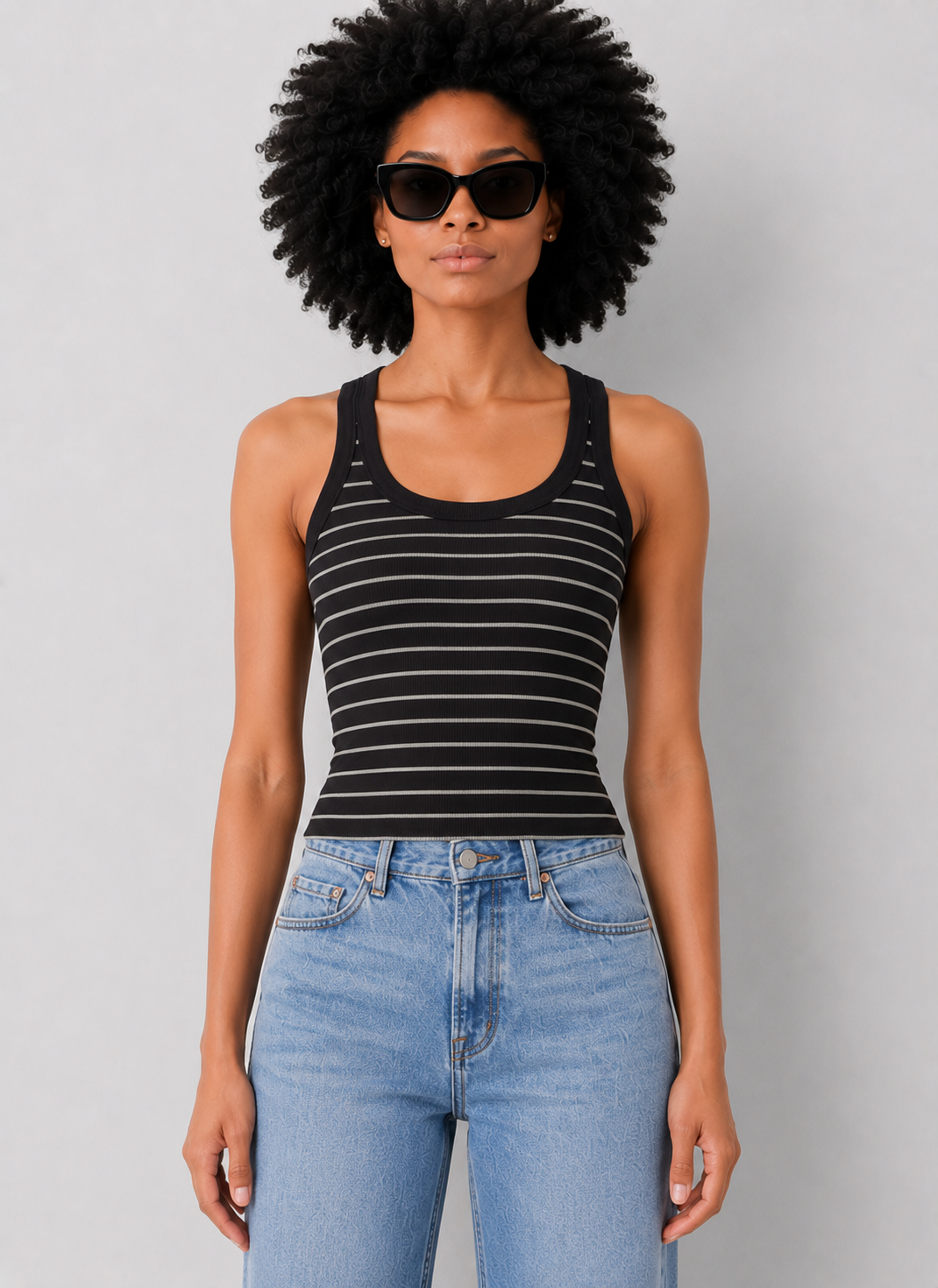 Z Supply Rowe Striped Scoop Tank - Ash Black