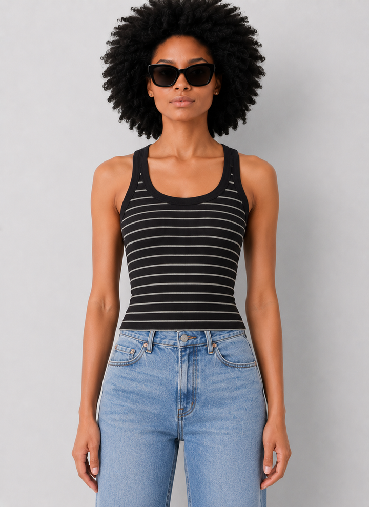 Z Supply Rowe Striped Scoop Tank - Ash Black
