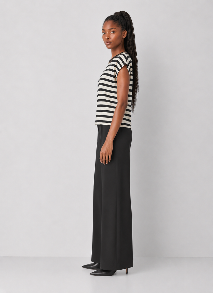 Chain Trim Cap Sleeve Striped Knit Top
