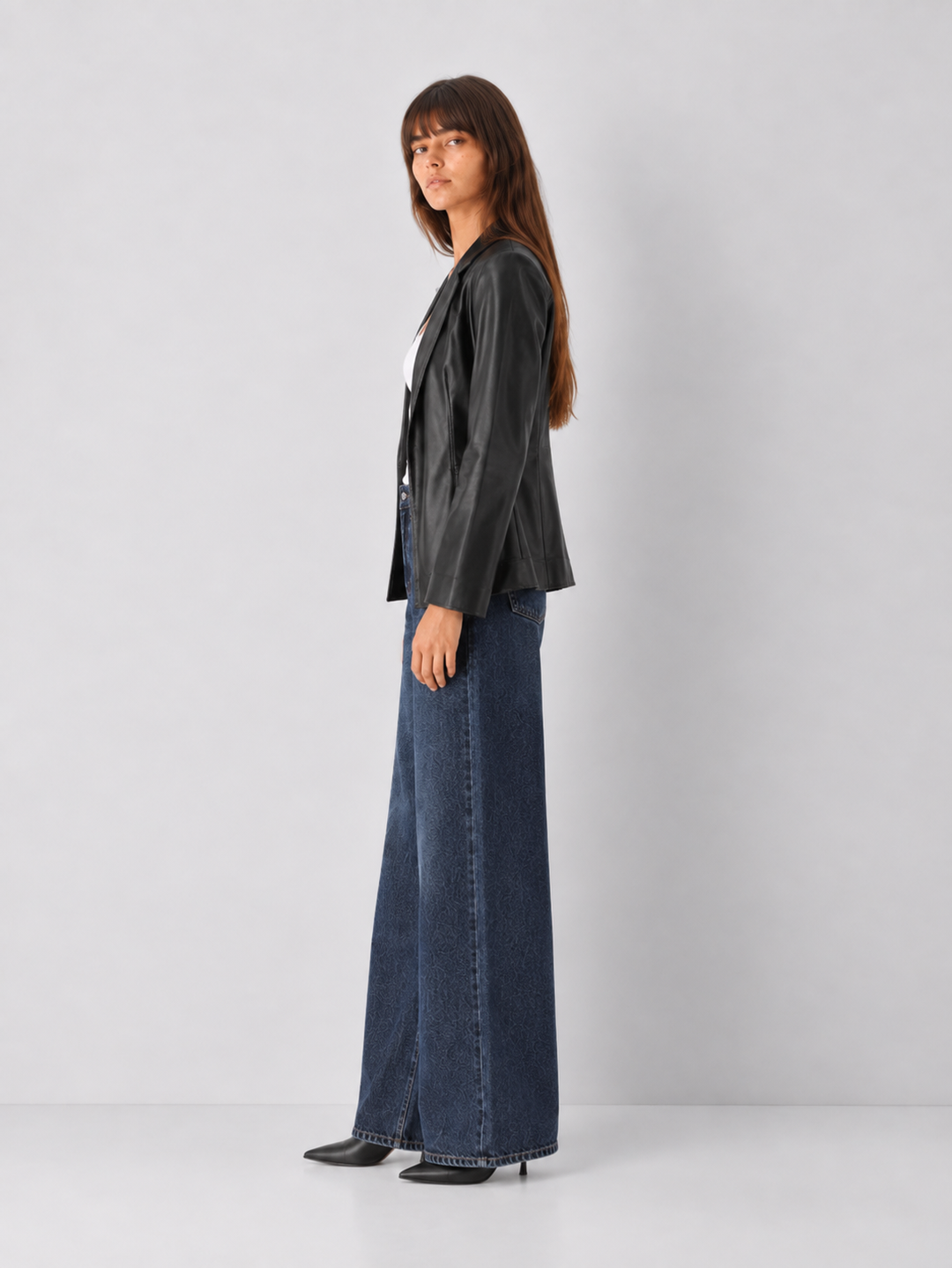 Faux Leather Open Blazer