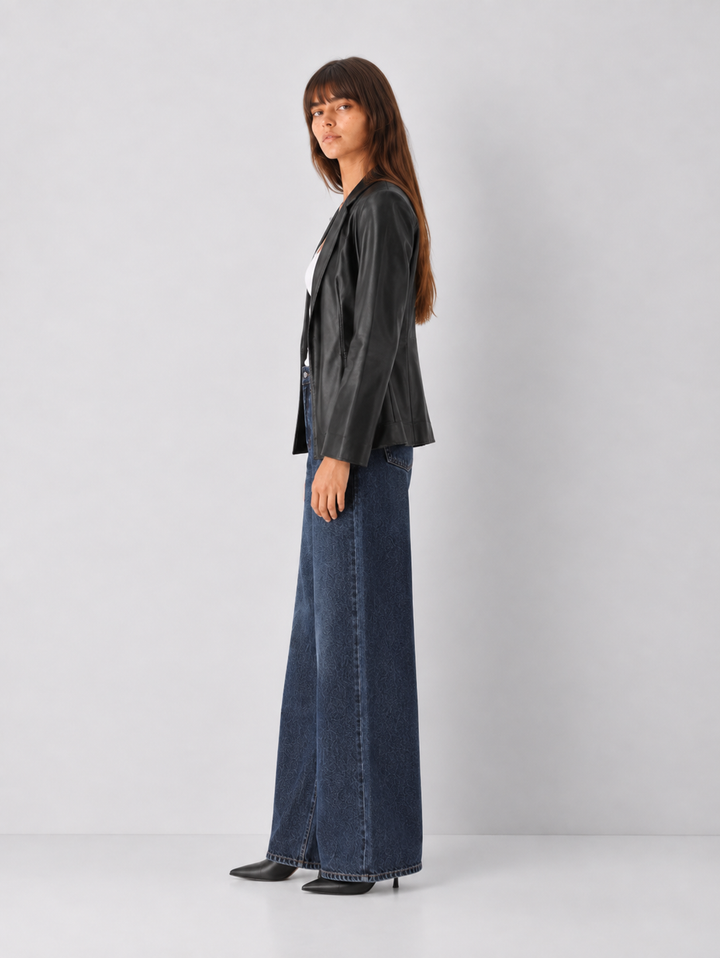 Faux Leather Open Blazer