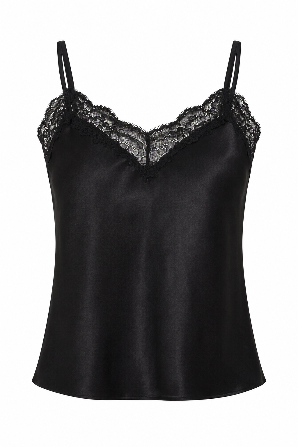 Satin V-Neck Lace Trim Cami