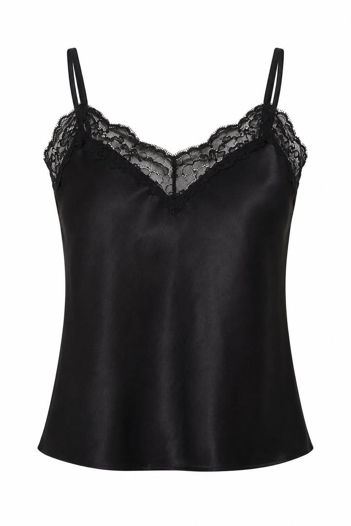 Satin V-Neck Lace Trim Cami