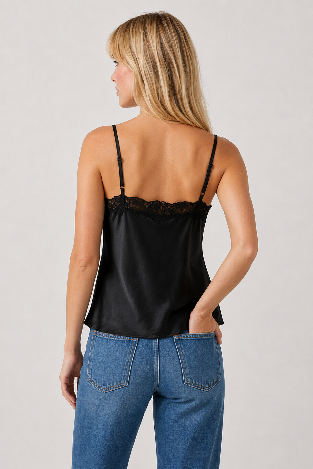 Satin V-Neck Lace Trim Cami