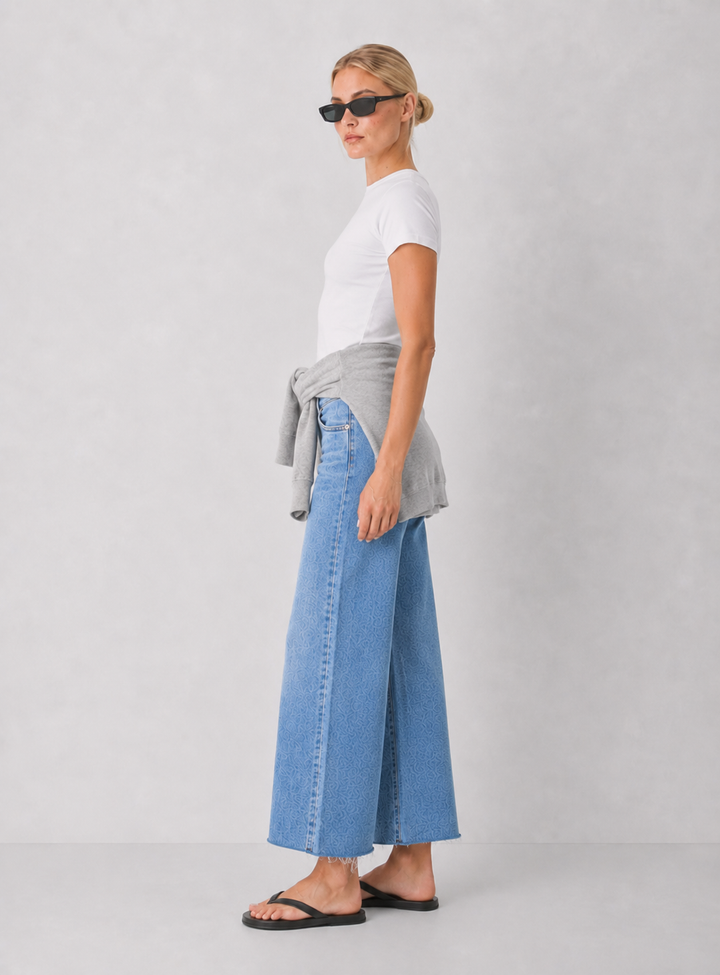 Just Black Denim Slim Cropped Wide Leg Jeans