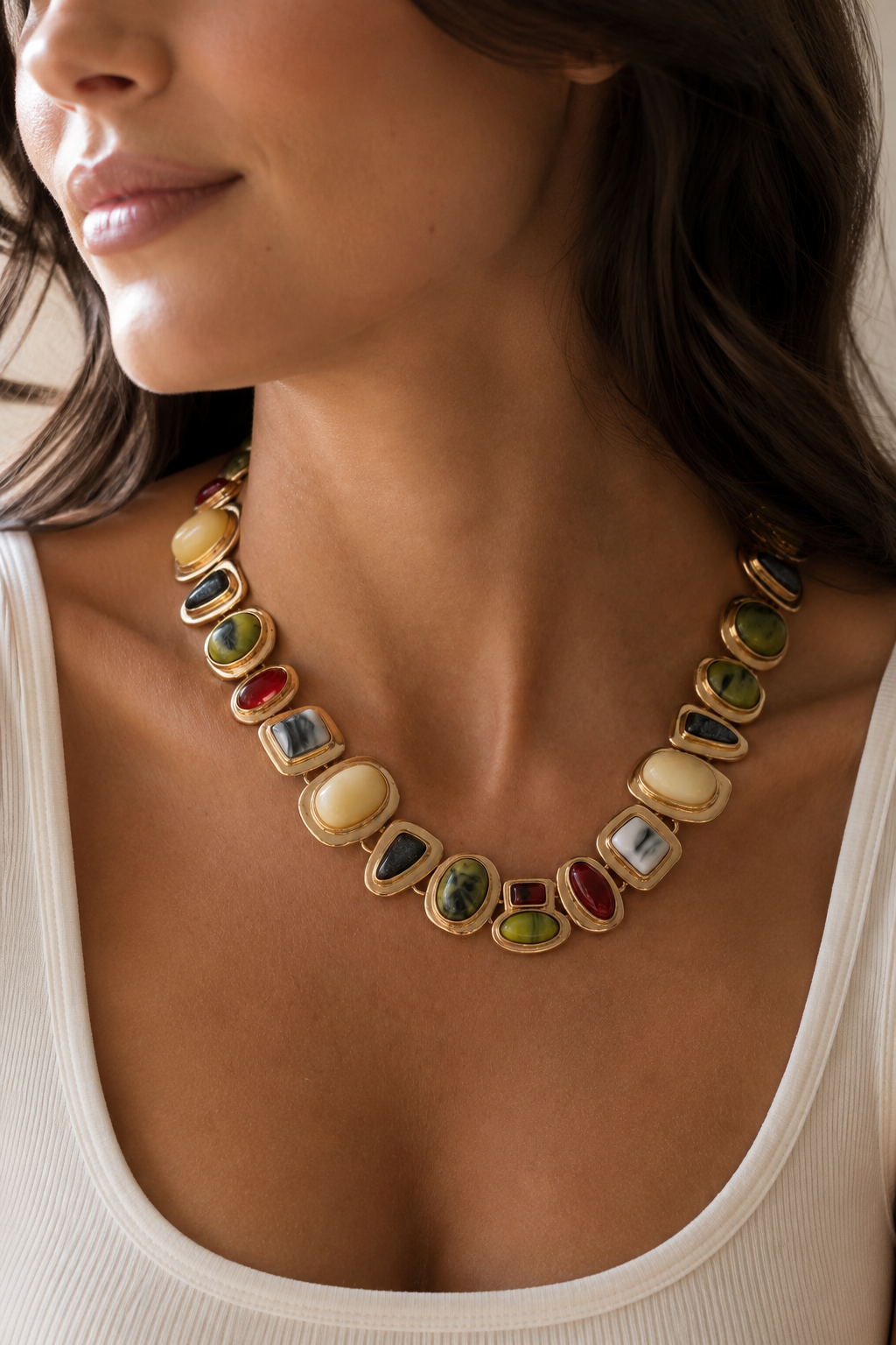 Assorted Stone Link Statement Necklace