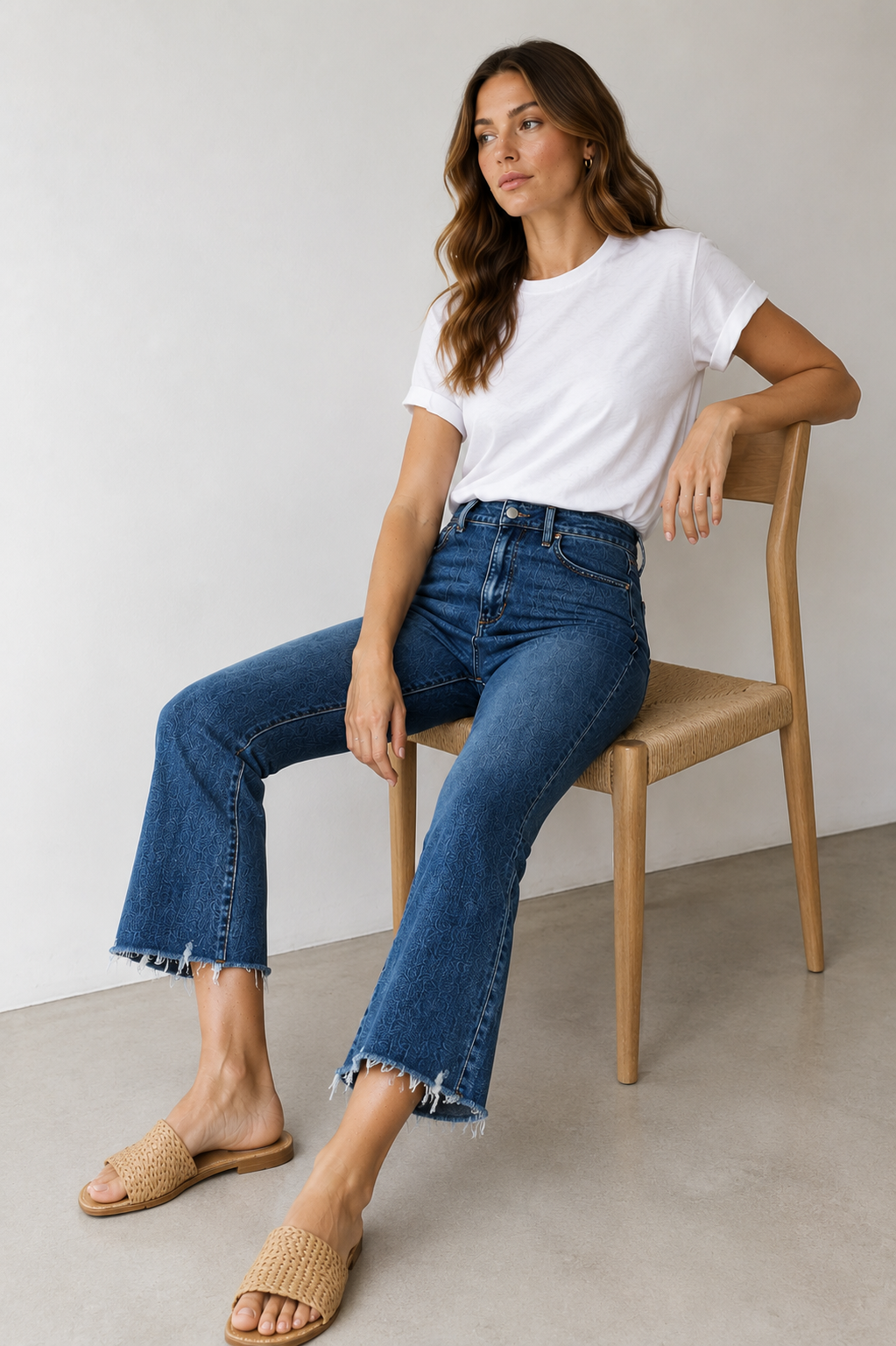 Just Black Denim Crop Flare Distressed Hem