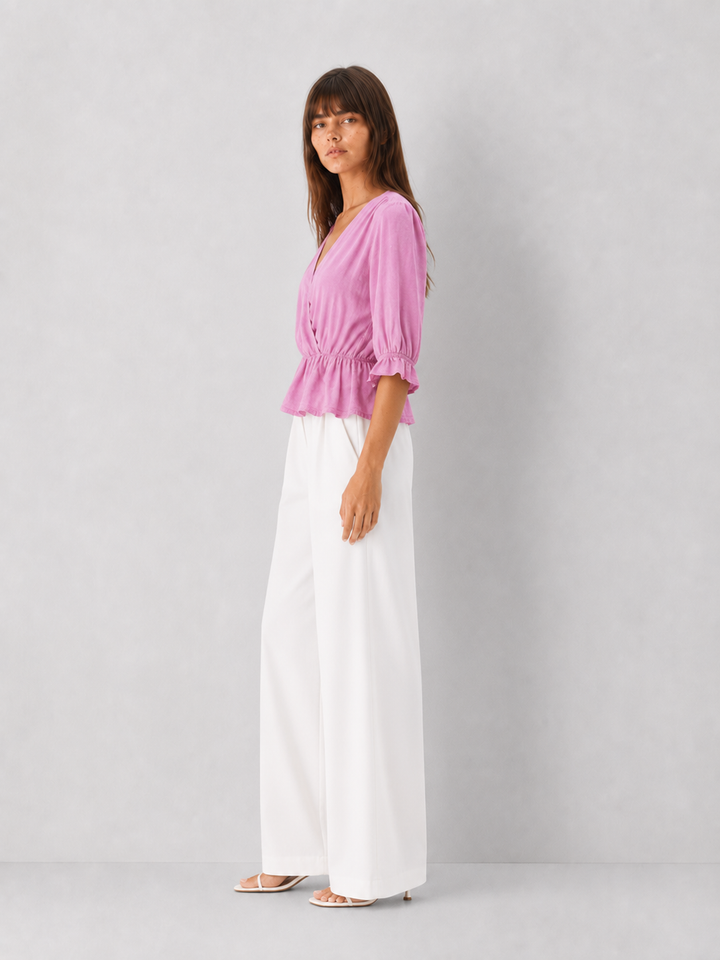 Ruched 3/4 Sleeve Cinch Waist Blouse - FINAL SALE