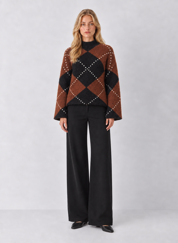 Habitual Argyle Mock Neck Sweater