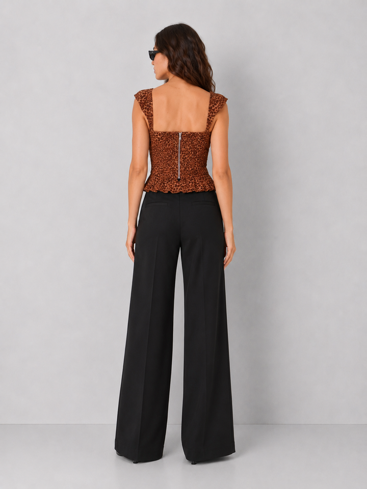 Animal Print Flutter Sleeve Peplum Top
