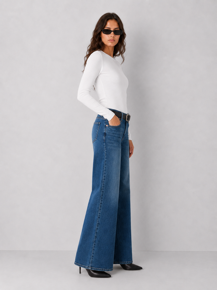 Pistola Vivian Mid Rise Wide Leg Denim