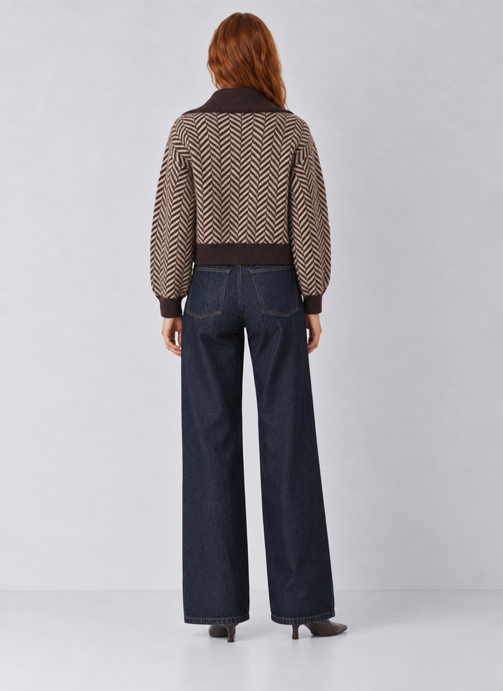 Habitual Herringbone Zip Front Cardigan