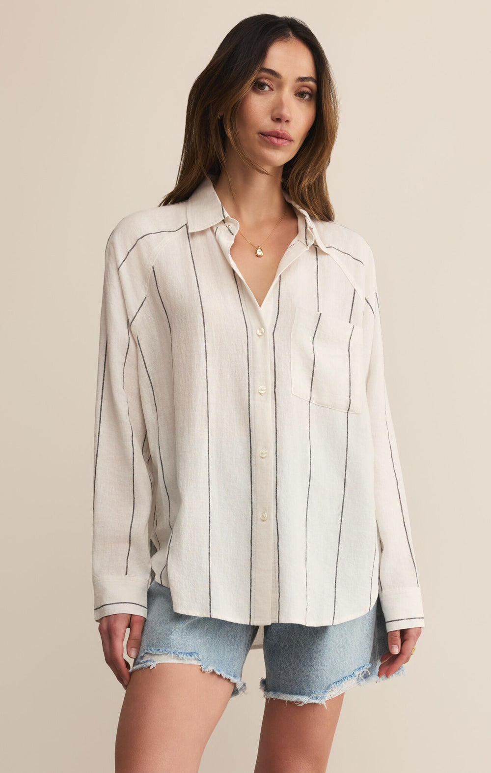 Z Supply The Perfect Line Top White Pin Stripe Button Down