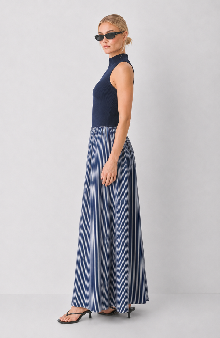 Elan Stripe Maxi Mock Neck Dress