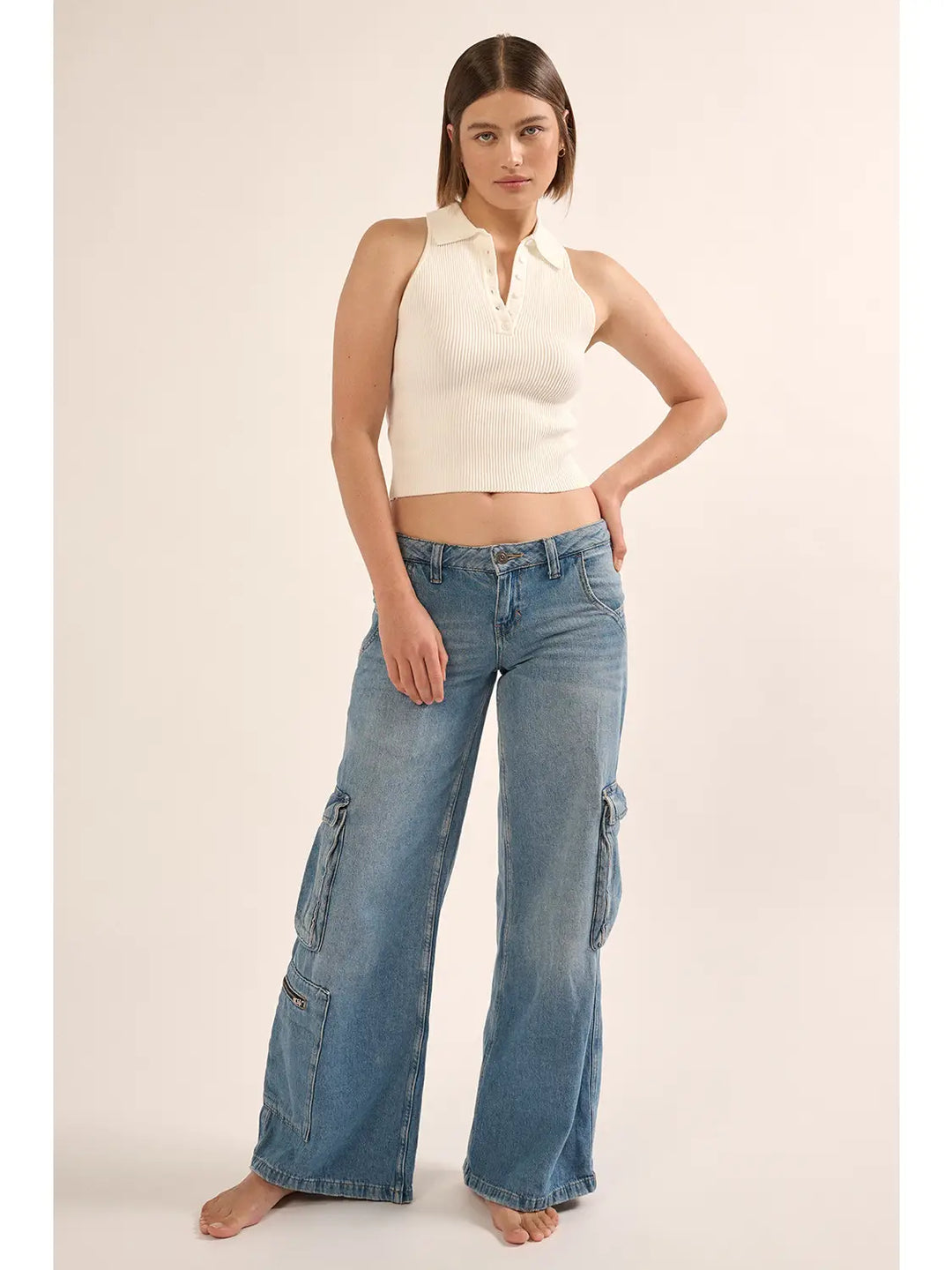 Cropped Collared Ribbed Top
