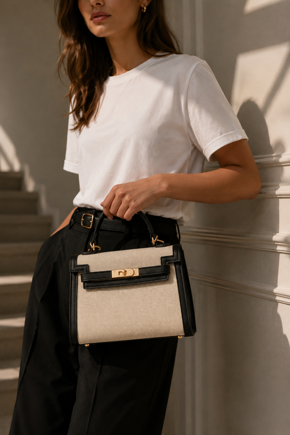 Structured Canvas Top Handle Crossbody Bag