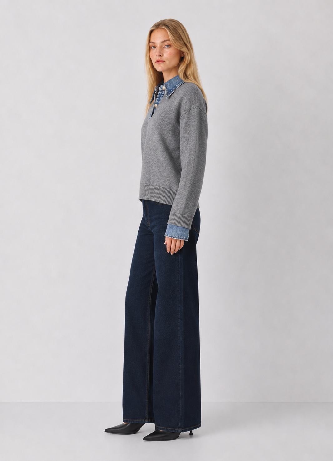 Denim Contrast Knit Sweater