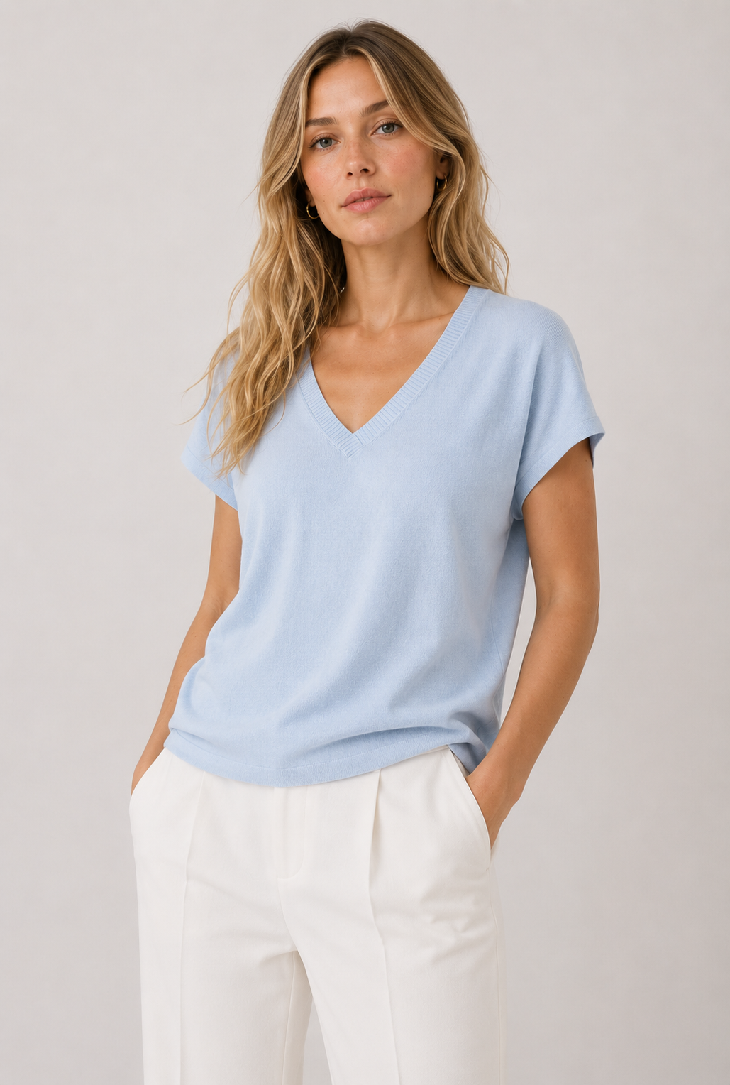 V Neck Short Sleeve Sweater