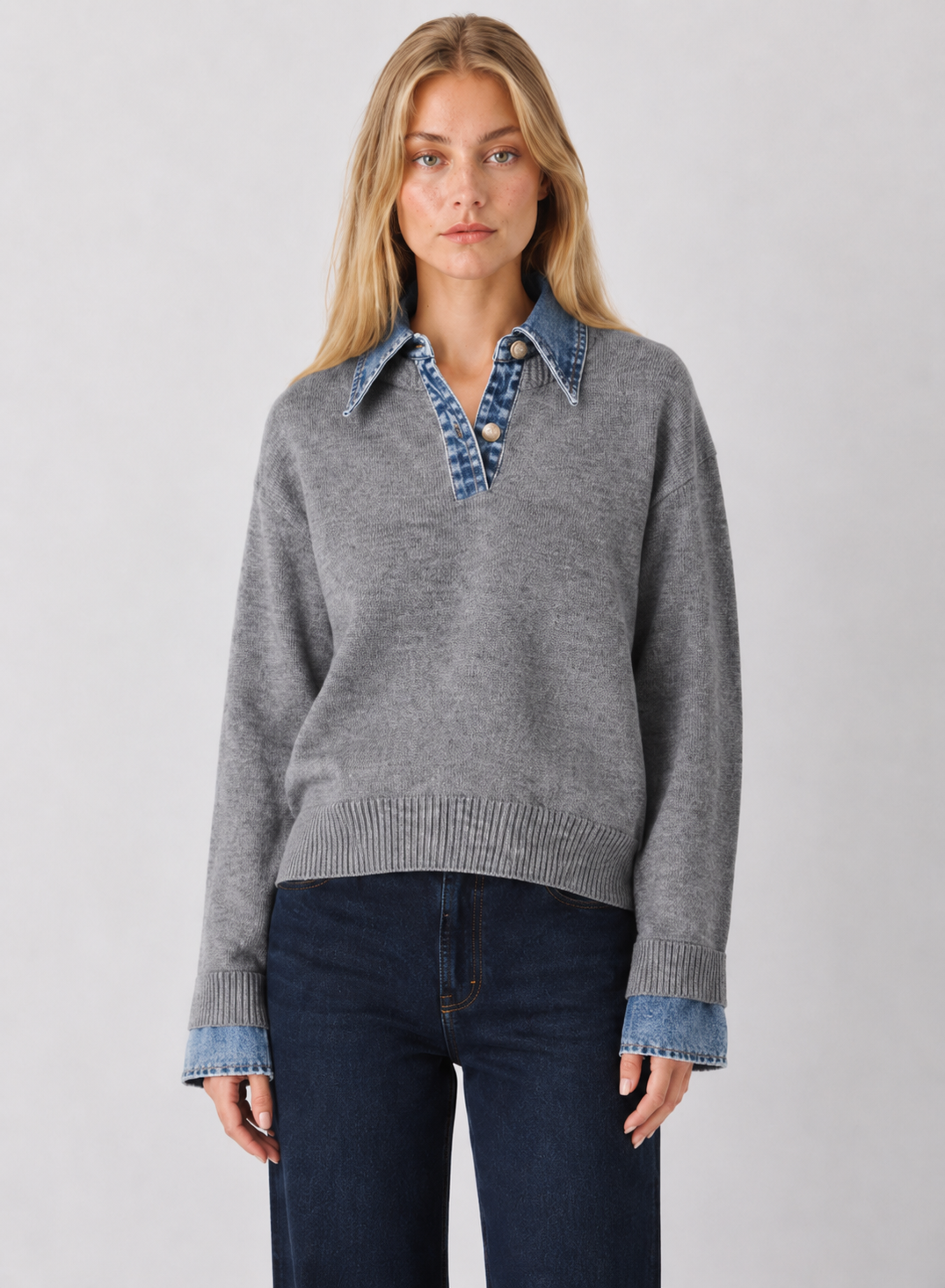 Denim Contrast Knit Sweater