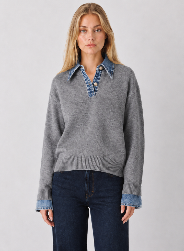 Denim Contrast Knit Sweater