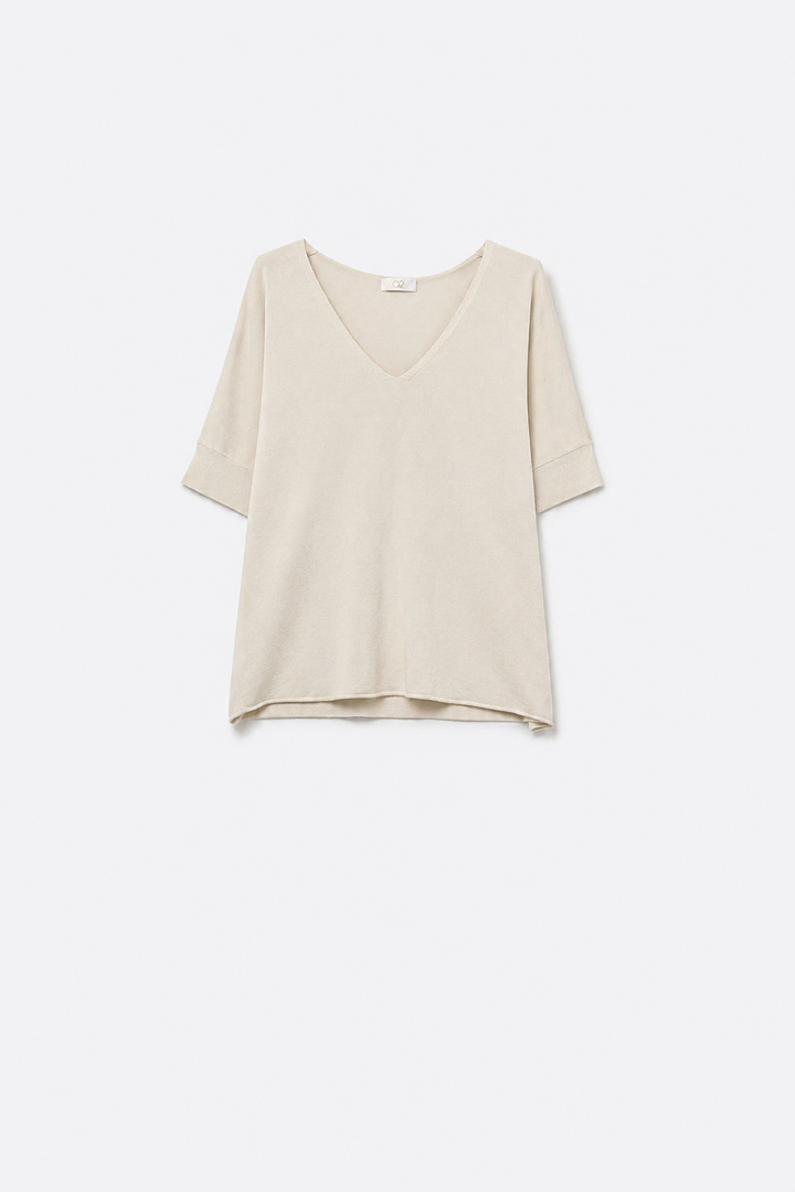 V-neck Short Sleeve Knit Top