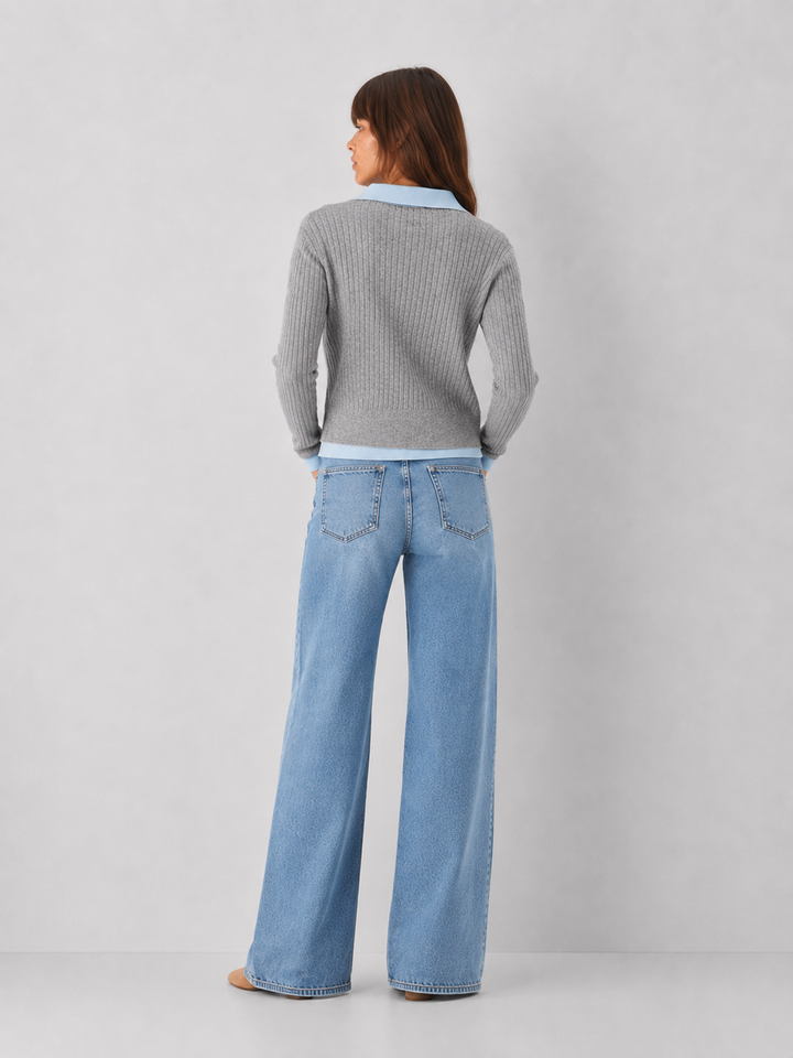 Contrast Collar Ribbed Cardigan