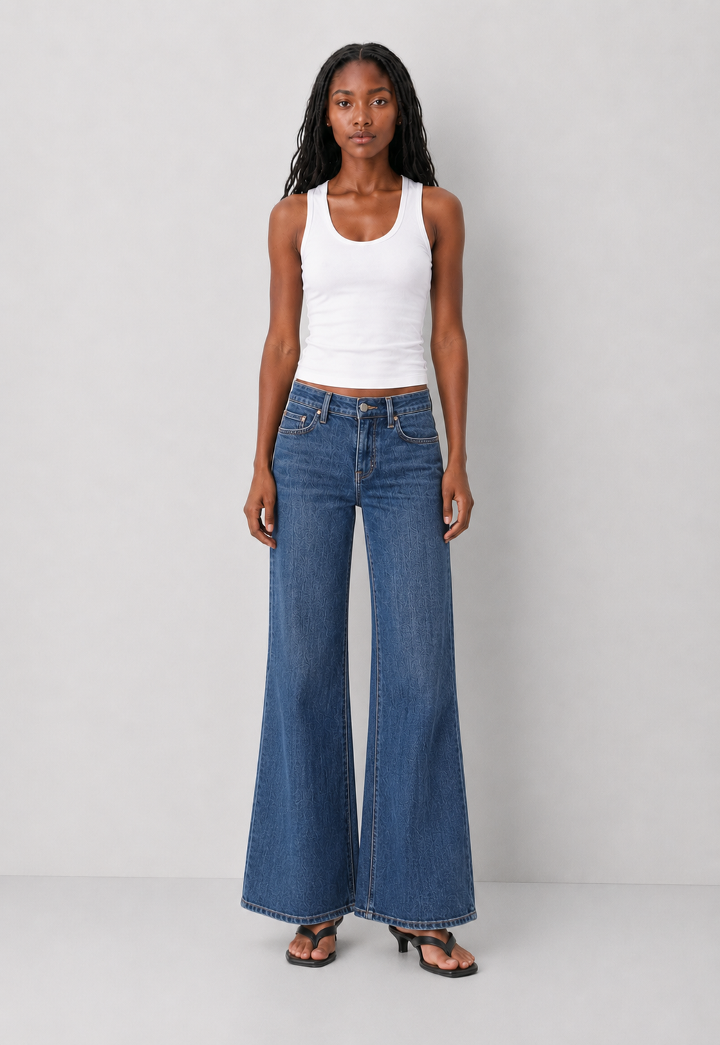 Just Black Denim Stretch Mid Rise Palazzo Jeans