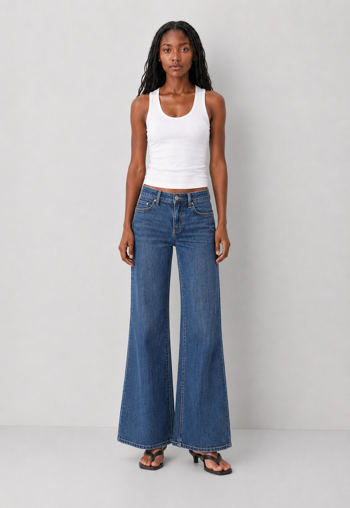 Just Black Denim Stretch Mid Rise Palazzo Jeans