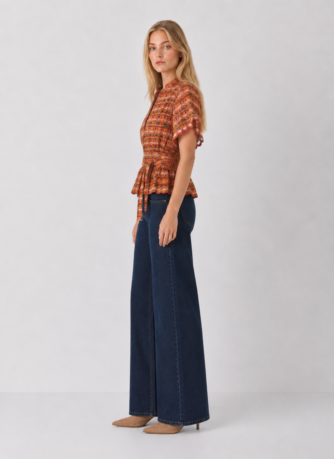 Flutter Sleeve Peplum Printed Top