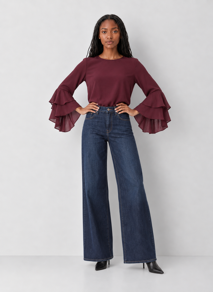 Ruffled Bell Sleeve Blouse