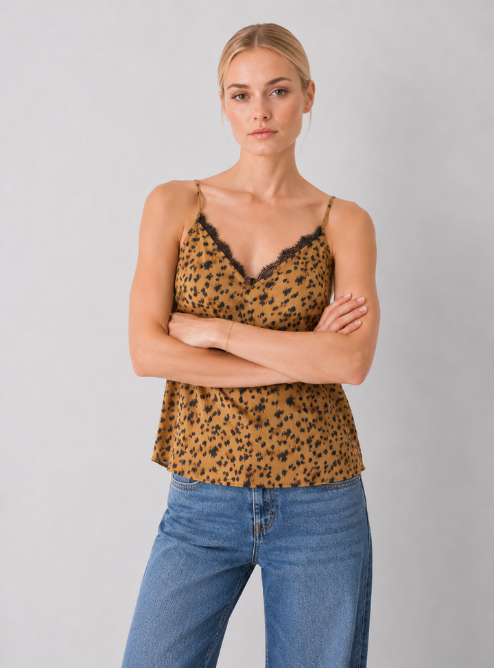 Leopard Print Lace Trim Cami