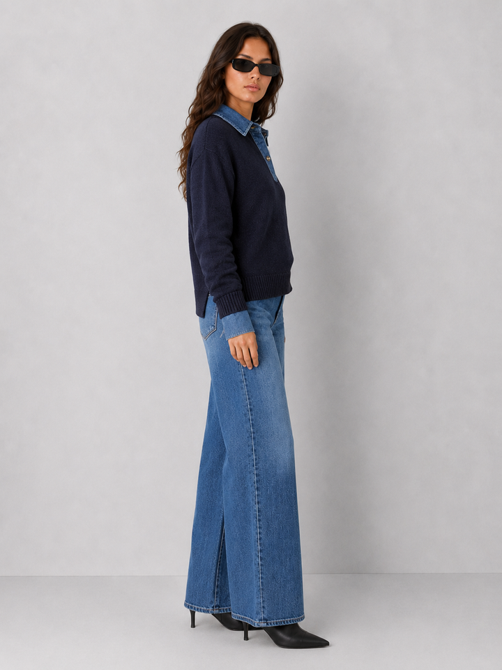 Elan Hudson Denim Trim Knit