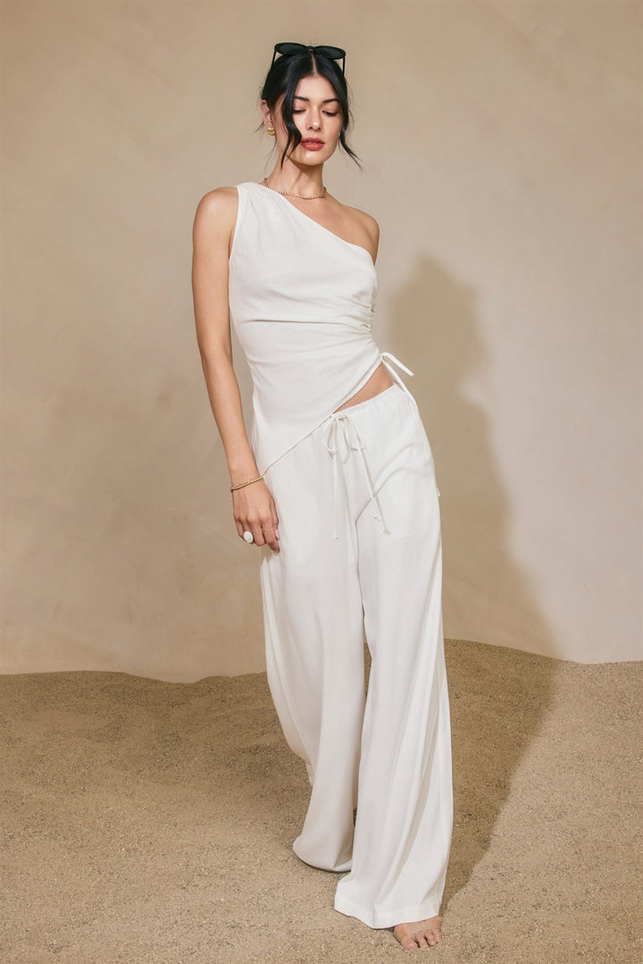 Linen Drawstring Wide Leg Pants