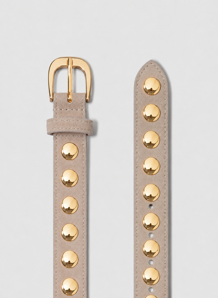 Suede Studded Belt - Beige