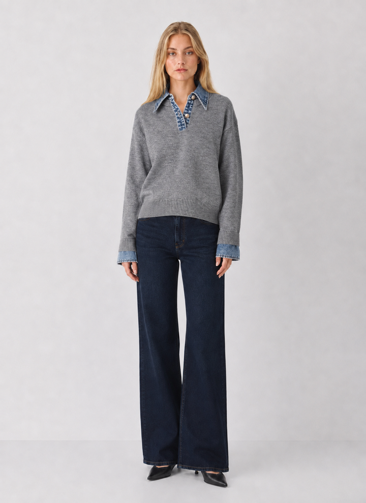 Denim Contrast Knit Sweater