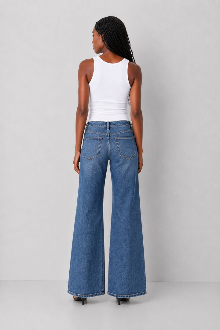 Just Black Denim Stretch Mid Rise Palazzo Jeans