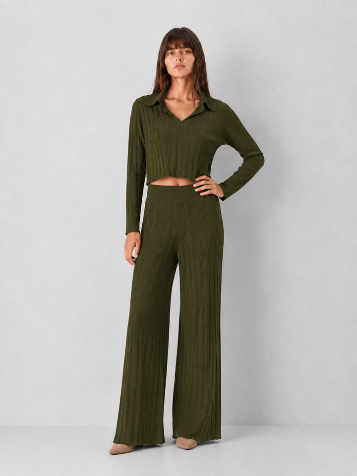 Elan Margot Ribbed Knit Polo Top