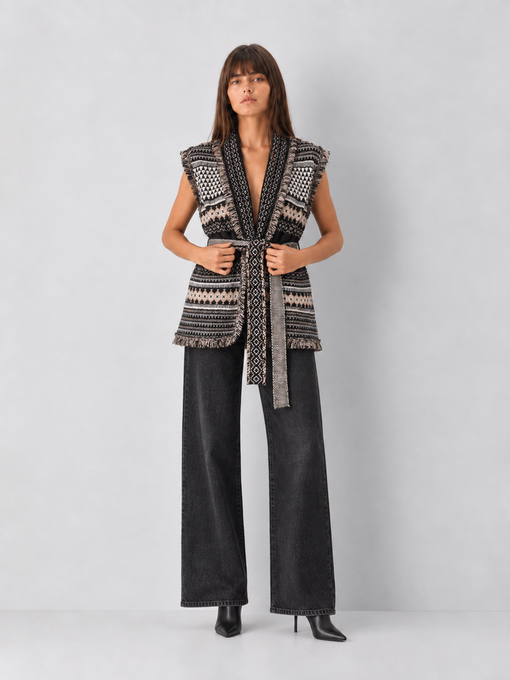 Elan Belted Open Knit Vest