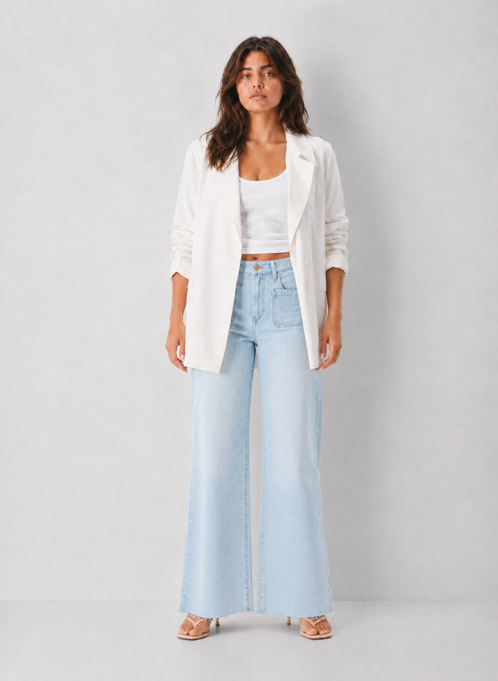 Dear John Denim Wide Leg Front Pocket Jeans - Micah - Misty Cloud