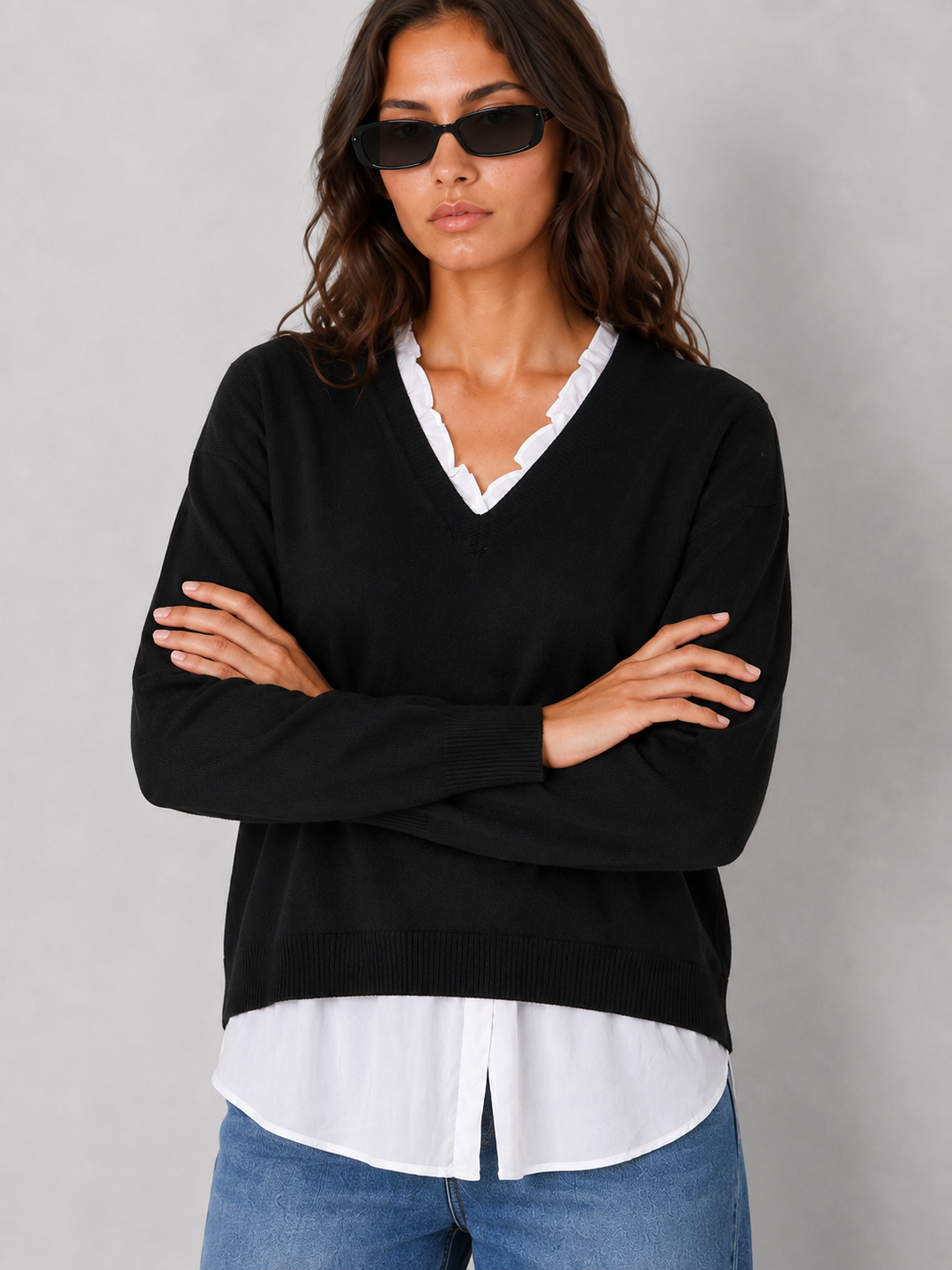 V-Neck Double Layer Sweater